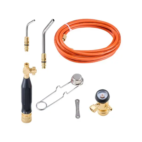 【toolupgrade】VEVOR Heavy Duty Air Acetylene Torch Kit - Brass, High-Temp Res Gas Tool with 149in Hose, 2 Tip Precision Welding Tips, CGA200 Regulator, Torch Handle, Parts, Quick-Detach Rod (No Gas Cylinder) for Home DIY, Industrial Use