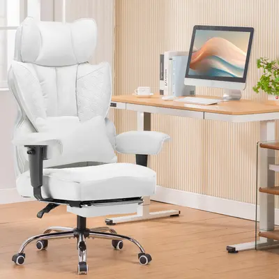 【Deals for You Days】COMHOMA Plus Size High-Back Office Chair, Leather Gaming Chair with Footstool Executive-Grade, Ergonomic Office Chair Featuring Pocket Spring Lumbar Support and Height-Adjustable Soft Armrests