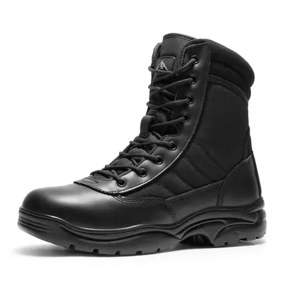 【DealsforYouDays】NORTIV 8 TROOPER Men's Military Tactical Boots - Breathable Soft Leather Round Toe Black Boots for Men Work Boots for Men Walking Shoes Boy Footwear Closed Workboots Bota Sand tiktokshopspringglowup,summerwins,father'sdaygifts