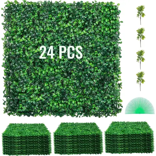 VEVOR High-Density Polyethylene Rectangular Artificial Boxwood Wall Panel (20''x20'', 289-stitch Detail, 1.6'' Thickness, 100 Zip Ties Incl) - Sunproof, Lifelike Grass Privacy Screen, Step-by-Step DIY Installation for Outdoor Garden