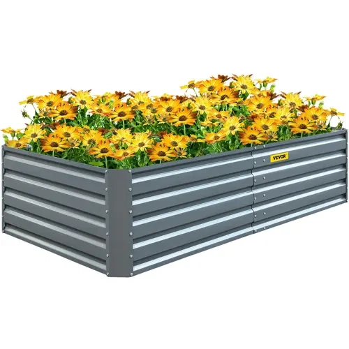 VEVOR Metal Rustproof Galvanized Steel Rectangular Raised Garden Bed Kit, Gray Elevated Planting Boxes with Durable Frame, 80x40x19in Multi-Size Option with Assembly Guide, 80x40 in Size Suits Backyard Gardens for Growing Veggies/Herbs