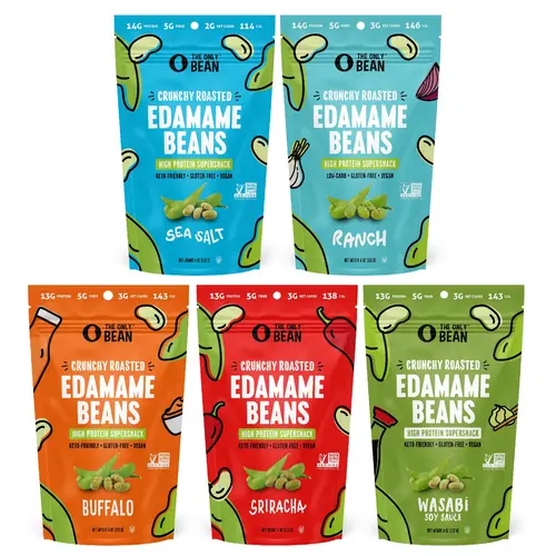 The Only Bean Crunchy Roasted Edamame Beans Variety - 4.0oz (5 Pack) - Keto Snack, High Protein, Low Carb, High Fiber, Gluten-Free & Vegan