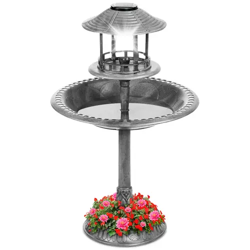 Best Choice Products Solar Outdoor Bird Bath Pedestal Fountain Garden Decoration w/ Fillable Planter Base