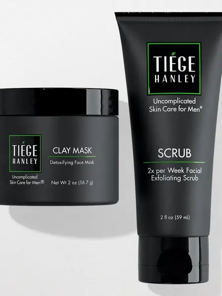 Tiege Hanley Detox Skincare Duo – Charcoal + Kaolin Clay Mask & Exfoliating Face Scrub for Deep Pore Cleanse + Oil Control