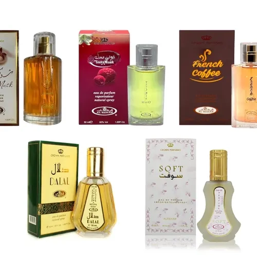 (5pc Bundle Pack) 50ml Choco Musk + Tooty Musk + French Coffee + Dalal + 35ml Soft Perfume Spray by Al-Rehab