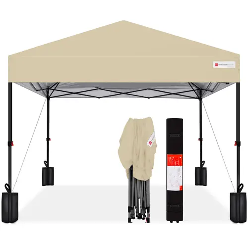 Best Choice Products 10x10ft Easy Setup Pop Up Canopy w/ 1-Button Setup, Wheeled Case, 4 Weight Bags