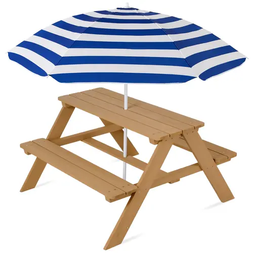 Best Choice Products Outdoor Wooden Kids Picnic Table with Umbrella, Activity Table, 220 lb Capacity