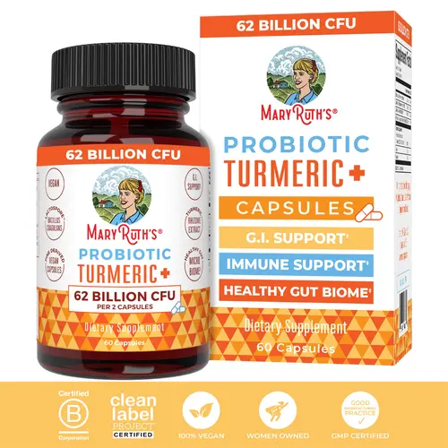 MaryRuth's Probiotic Turmeric+ Capsules - Healthy Gut Biome - Gastrointestinal Support - Immune Support - Vegan Capsules - 30 Servings