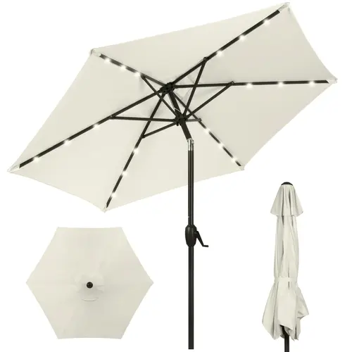 Best Choice Products 7.5ft Outdoor Solar Patio Umbrella for Deck, Pool w/ Tilt, Crank, LED Lights