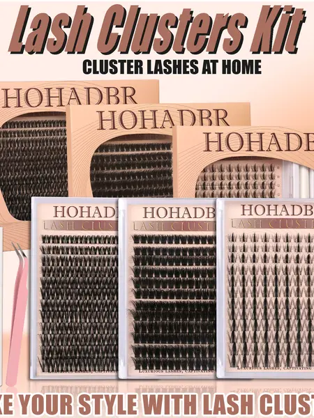 HOHADBR Fairy Lash Clusters Kit Natural Individual Lashes Wispy Eyelash Extensions 10-16mm  Lash Extension Kit Lash Bond and Seal Waterproof, Lash Applicator, Thick False Eyelashes Kit