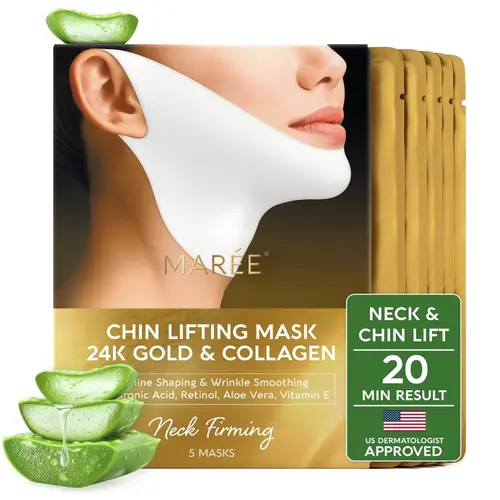 V Line Lifting Mask MARÉE – Choose 24K Gold, Hyaluronic Acid, or PDRN – Instant Glow, Deep Hydration & Firm Jawline, Chin & Neck – 5 Pack