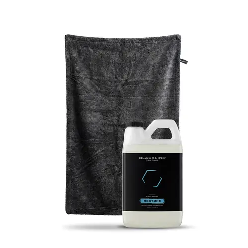 BLACKLINE Aqua Car Drying Towel Care Bundle - Car Wash Premium Super Absorbent Microfiber 24"x36" 70/30 Twisted Loop Towel, Restore Detergent for Streak-Free Detailing, Soft Feel, Faster Drying