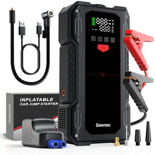 12000mAh 12V Car Jump Starter with Air Compressor, Portable Battery Booster with 150PSI Tire Inflator, LCD Display & Flashlight, for 11.0L Gas/9.0L Diesel Engines Automotive Tool Kit Car Jack Kit
