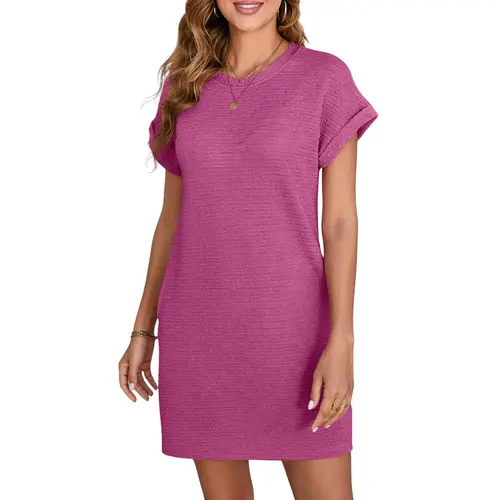 EVALESS Women's Casual Loose Mini Dress 2026 Crewneck Lightweight Batwing Shortsleeve Stretchy Slim Comfortable Summer Outfits for Beach & Everyday Wear  Deals For You Days