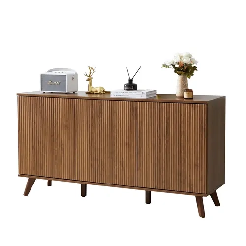Giratree Fluted Sideboard Buffet Cabinet with Storage, Modern Storage Cabinet with 3 Doors, Wood Credenza Buffet Sideboards, Bar Cabinet Console Table for Kitchen Dining Living Room Entryway