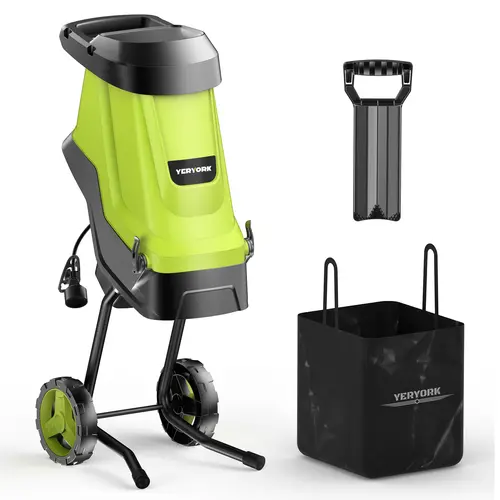 Heavy Duty 15-Amp Motor Electric Wood Chipper & Leaf Mulcher - 1.8" Max Capacity Anti-Jam Branch Shred Garden Shredder with 21:1 Reduction Ratio, 45L Waste Bag, Mobility Feature | Power Tool