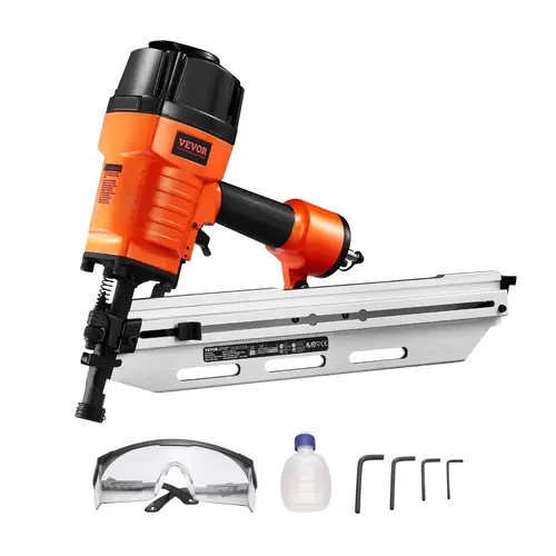 【toolupgrade】VEVOR Pneumatic Framing Nailer - 2-3.5 In Aluminum Body, 21° Full Round Head, 80-120 PSI Pressure, Ergonomic Grip, Depth Adjust, 60-Nail Magazine, Smooth/Ring Nail Compatibility, High-Efficiency Power Tool for Woodwork & Fence Assembly