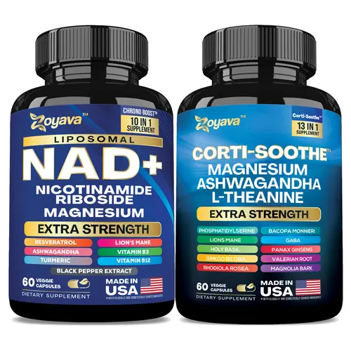Youth & Soothe Bundle - Zoyava NAD+ & Corti-Soothe All-in-One Supplement Combo for Extra Skin Aging Support, Relaxation, & Overall Wellness - Made in USA
