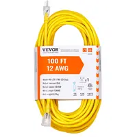 【toolupgrade】VEVOR 100FT Heavy Duty 12AWG Flexible Extension Cord - 15A 125V Stable Power 1875W, Grounded 3-Prong LED-Lighted End, Sunproof PVC Jacket, Weather-Resistant Waterproof Copper Cable, ETL Listed for Drill, Chainsaw, Outdoor Use