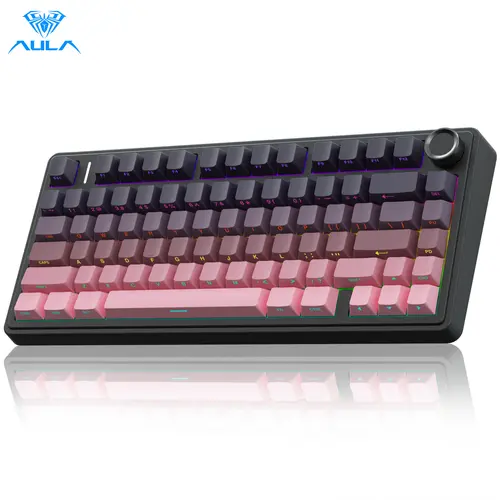 AULA F75 Pro Rechargeable RGB Lights Mechanical Gaming Keyboard - 75% Layout, Knob Control, Washer Hot-Swappable, Tri-Mode 2.4GHz/USB-C/BT5.0, Pre-Lubricated Reaper Switches, PBT Caps (Gradient Pink), USB-C Cable, for Gaming Students, Business Use