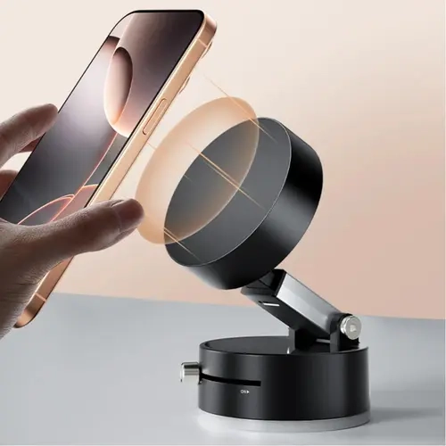 Vacuum Magnetic Suction Phone Holder Foldable and Retractable Double-Sided Magnetic Phone Holder for All Phones Smartphone Cellphone Stand Mount