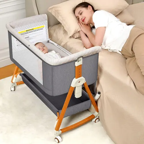 Baby Bassinet Sleeper, 6 Height Adjustable Cribs, Easy to Fold Portable Crib Side Bassinet, Swing Cradle Bed Side Sleeper with Ventilated Net&Wheels Fall Deals For You