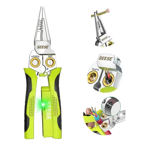 SEESE 8-in-1 Wire Stripper, Multi-Function Wire Stripping & Crimping Tool with Voltage Detection, Cable Cutter for Electricians & DIY, Halloween gifts
