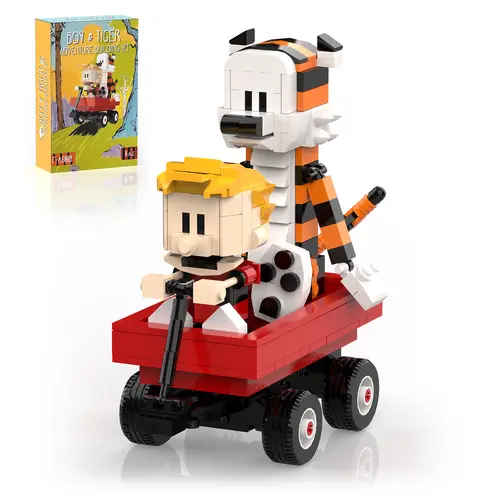 TENHORSES Boy and Tiger Adventure Blocks Set 358PCS with Rotatable Device Compatible with Legos Durable ABS Plastic Toy for Boys Girls Adults Fathersdaygift Model Car Kit with Wheel Animals