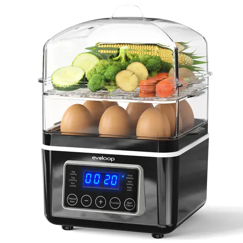 EVOLOOP 2-Tier Electric Food Steamer - 4 QT Household & Kitchen Appliances with BPA-Free Stackable Baskets, Multi-Cook Mode, Automatic Shut-Off, Timer Set & Go for Rice, Veggies, Fish