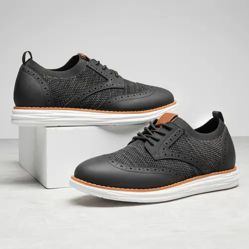BRUNO MARC Men's Brogue Knit Wingtip Oxford Shoes - Breathable Knit Upper, Laces, Grip-Safe Rubber Anti-Slip Soles, Cushioned Cloud-Like EVA Underfoot, Lightweight, Classic Pointed Toe, Arch Support, Closed Fabric Casual Business & Office Footwear