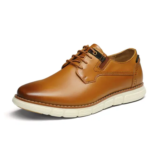BRUNO MARC CrossFlex Men's Real Leather Closed Ox Oxford Dress Sneakers - Lace-Up Business Casual Walking Shoes, Round Toe, Low Heel, Breathable Liner, Foam EVA Sole, All-Seasons Footwear, Sohochi