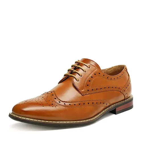 BRUNO MARC Men's 1 Inch Low Heel Formal Dress Shoes - Lace-Up Decorative Polished Brogue Wingtip Pointed Toe Artificial Leather Oxfords, Anti-Slip Sole, Business Footwear for Office, Weddings