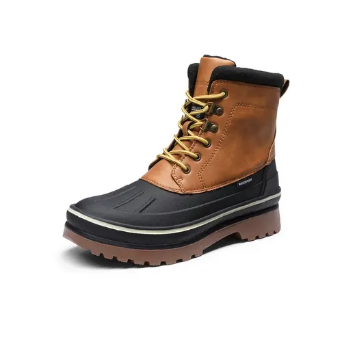 BRUNO MARC Men's Classic Lace-Up Faux Leather Insulated Fur-Lined Winter Snow Boots - Solid Closed Round Toe, Low Heel, Rubber Foam, Faux Fur Trim, Rubber Sole, Classic Boot, Cold Weather Gear, Outdoors Footwear