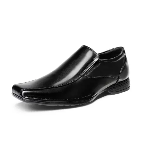 BRUNO MARC Men's PU Leather Slip-On Heeled Loafers - Classical Square Toe Cuban Heel, Latex Cushion, Flexible Casual Footwear, Elegant Effortless PU Leather Shoes for Work & Formal Use