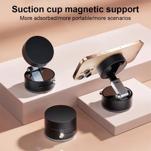 Hugexpen Automotive Phone Tablet Holder, Vacuum Suction Cup Magnetic Support with Double-Side Magnet Metal PVC Hold, Foldable Retractable Stand Suitable for All Smartphone Models