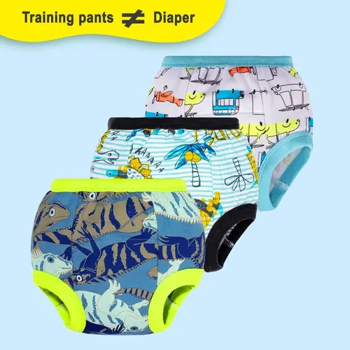Boys' 3-Pack Soft Pure Cotton Washable Underwear & Training Pants - 1T,2T,3T,5T, Vibrant Character Cartoon Prints, Elastic Waistband for Self-Potty Use, All Seasons, Comfortable, Eco-Friendly & Cost-Effective Casual Toddler Underwear