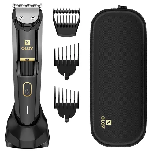 OLOV The Beard Hedger Precision Beard Trimmer - High Quality Cordless Rechargeable Trimmer with USB Cable, Wet & Dry Men's Hair Clippers, 20-Length Adjustable Wheel, Coated Metal Titanium T-Blade for Precise Trim Single Stroke Grooming, Face Styling