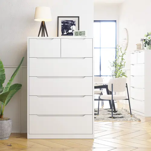 Raybee 6 Drawers Dresser for Bedroom, Modern Chest of Drawers, Black Dresser with Large Organizer, Deep Drawer and Smooth Metal Rail