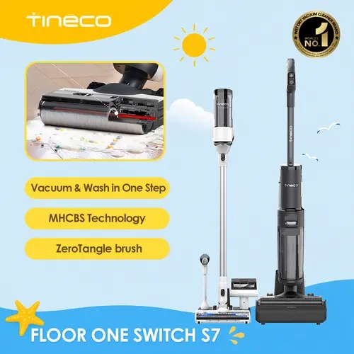 TINECO FLOOR ONE SWITCH S7 Smart Multi-Function Cleaner, Suitable for Whole-house Cleaning, Self-Cleaning, Extended Battery Lifespan, ZeroTangle Brush, Dual-Edge Cleaning, Safe for Children and Pets, Floor Cleaning Tool, Multifunction Floor Steamer, Mop C