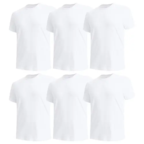 BAMBOO COOL Men's Classic Crew Neck Undershirts 6-Pack, Soft Durable Fabric Stands Up to Wear, Tagless Short Sleeve, Snug Elastic Sleeves, Moisture-Wicking, Breathable, Oversized Loose-Fit Plain XXL Menswear Casual Sweat Tops