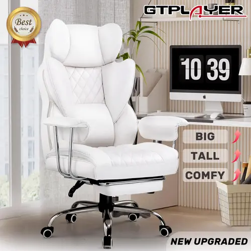GTPLAYER Ergonomic Big and Tall Office Chair - Ergonomic Chairs for Executives, Wide Seat, Pocket Spring Lumbar Support, Outward Fixed Soft Armrests, Adjustable Footrest, Adjustable Seat Height (New Year Sale),summerwins
