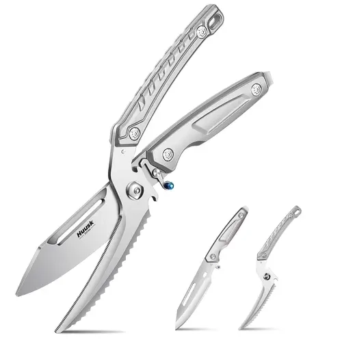 Huusk Kitchen Scissors - Durable Stainless Steel Heavy-Duty Poultry Shears, Sharp Blade, Ergonomic Handles, Detachable Parts, Built-In Peeler, Hook Hole, Safety Buckle Clip, Spring-Load Rebound, Bone & Meat Slicing, Shell & Bottle Opener, Holiday Gift