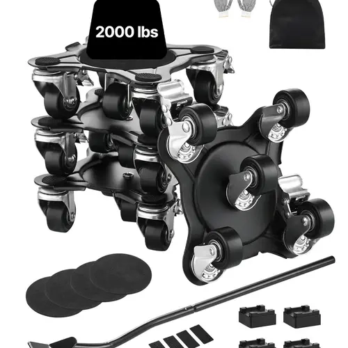 【toolupgrade】VEVOR Heavy Duty Carbon Steel Furniture Mover Dolly, 1200 lbs Load Capacity, 5 Lockable Swivel Wheels with Dual Brakes for 5-wheel Stability, Includes Pry Bar Set, Lifts Heavy Sofas, Ideal for Home Use & Father's Day Hardware Gift, Deep Clea