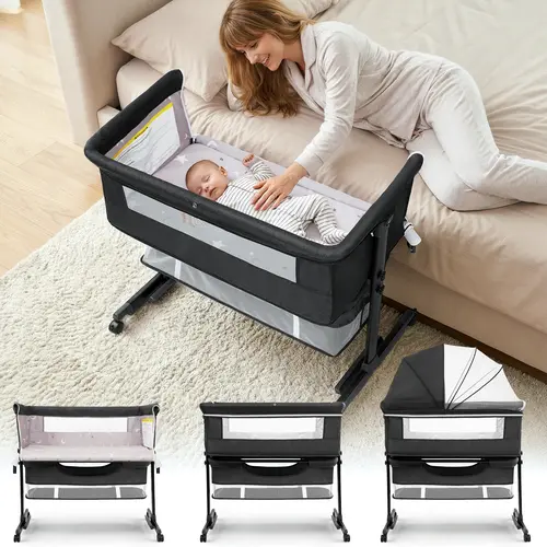 Baby Bassinet, Baby Basinet Bedside Sleeper, Easy to Fold Portable Crib Side Bassinet 2026 new Style Girl/boy bassinets, bedside bassinet,Dark Gray Folding Sleeping Cot Fall Deals For You