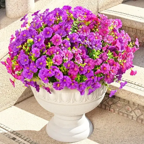 14-Flower Set Decorative Artificial Fake Plants - UV-Resistant Plastic Purple & Fuchsia Blooms, Universal Outdoor Garden & Home Accents for Lively Bright Colors