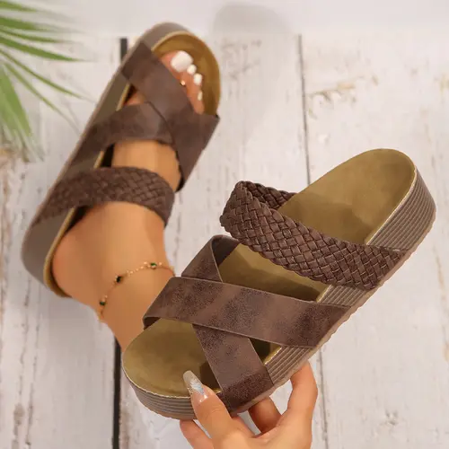 Womens Thick Bottom Braided Cross Sandals Minimalist Summer Casual Slippers Open Toe Springfresh Solid Color Options Perfect Fit