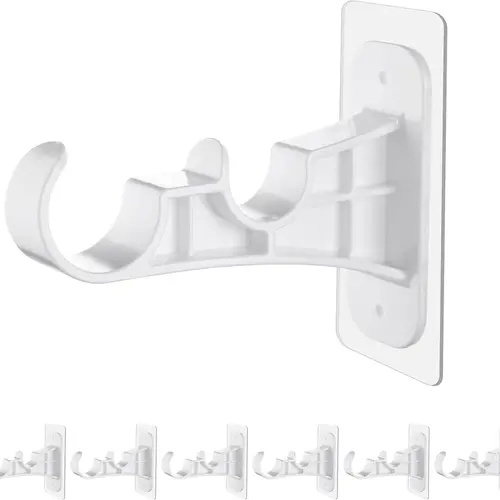 Antimbee 6 Pack White Double Curtain Rod Brackets, No Drill Adhesive Curtain Rod Holders, Heavy Duty 13 lbs, Damage-Free Wall Mount Hooks for Apartment, Dorm, Rental Home, Glass & Smooth Surfaces