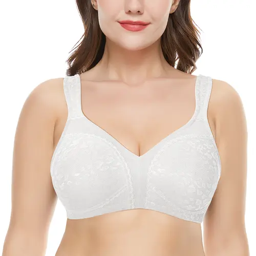 Wingslove Minimizer Bras for Women Full Coverage Plus Size Bra Comfort Unlined Wireless Floral Lace Bra for Heavy Breast