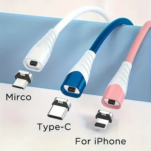 YWZ New 3-in-1 Magnetic Charging Cable - Fast Charge Cellphone Cable with Replaceable Ports, Data Transfer, Universal Fit for iPhone, Type-C, Micro, Samsung, Xiaomi & Android Devices