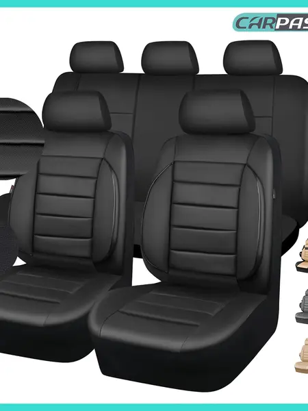 CAR PASS Leather Car Seat Covers Full Set Universal waterproof, 3D Foam Support  Universal Fit for Trucks Vans SUVs Sedans Automotive ，Airbag Compatible